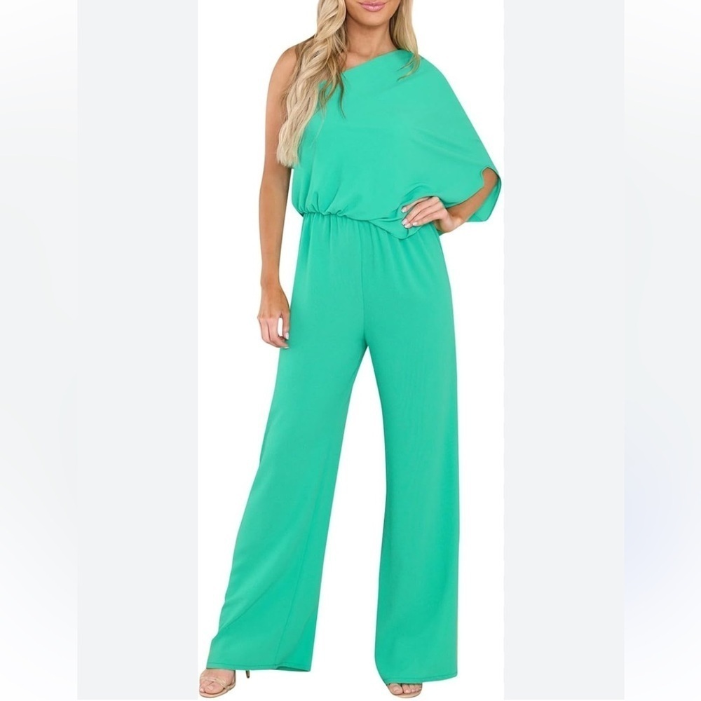 Like New BCBGMaxAzria One Shoulder Green Beautiful Jumpsuit